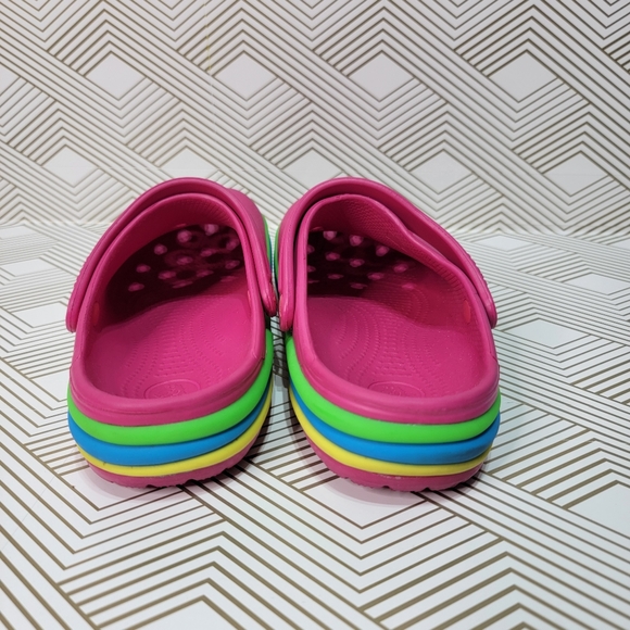 Crocs Ciabatta Paradise Pink Rainbow Band Retired Size 7 Slip On Pride Unisex. - Picture 4 of 7